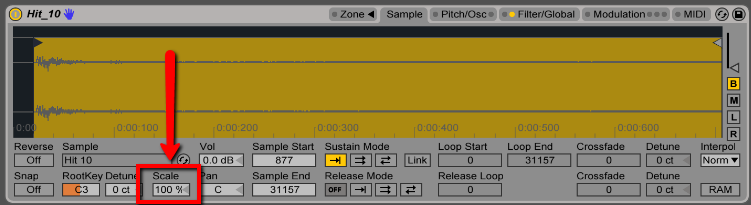 Ableton Sampler scale