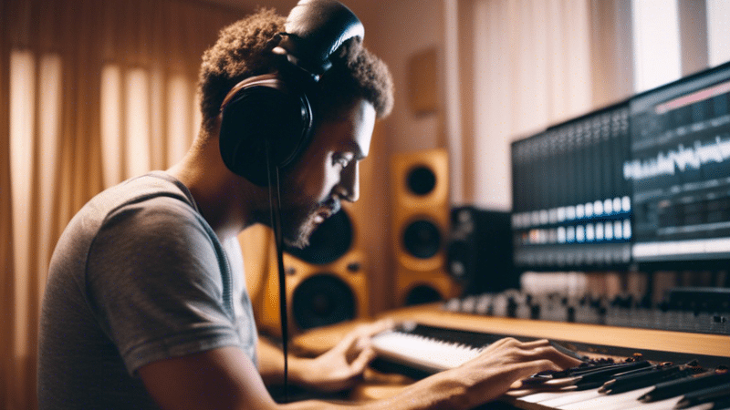 a music producer sets up his music studio